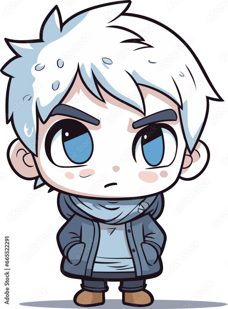 Cute boy with blue eyes wearing winter clothes. Vector illustration. Cute boy with blue eyes wearing winter clothes. Vector illustration.