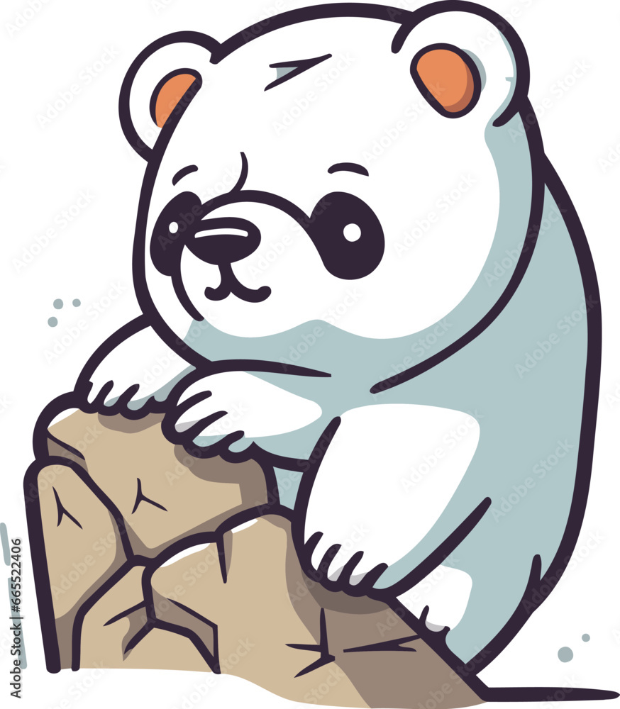 Polar bear sitting on a rock. Cute cartoon vector illustration.