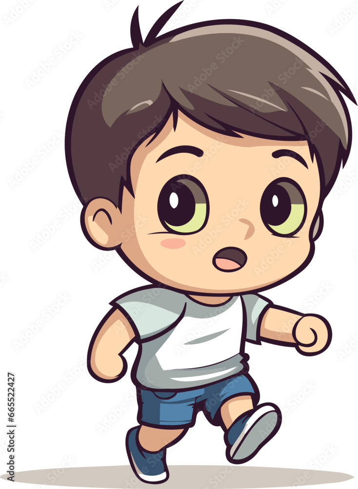 Cute little boy running and smiling. Vector illustration in cartoon style. Cute little boy running and smiling. Vector illustration in cartoon style.