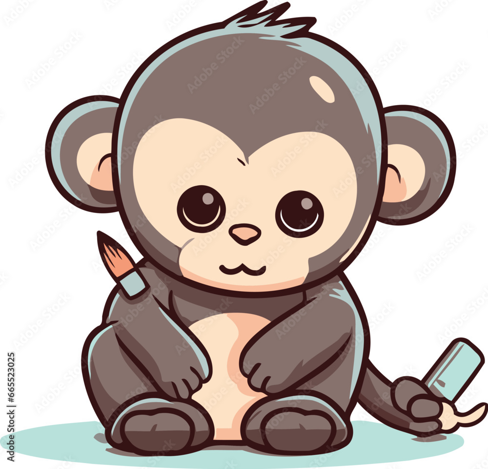 Monkey Cartoon Mascot Character with Phone Vector Illustration. Monkey Cartoon Mascot Character with Phone Vector Illustration.