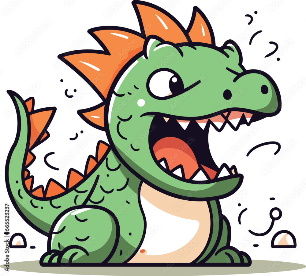 Fototapeta premium Funny cartoon dinosaur character. Cute vector illustration. Vector illustration.