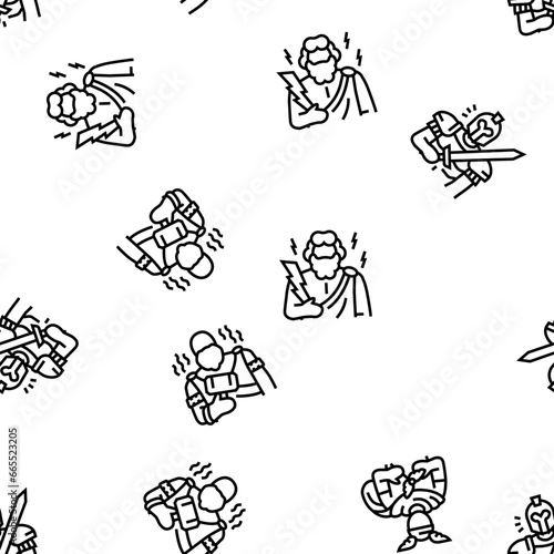 greek god mythology ancient vector seamless pattern thin line illustration