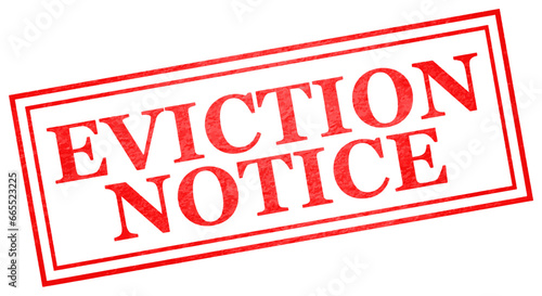 Real official stamp with eviction notice. Vector illustration of an official red rectangular stamp with bold EVICTION NOTICE inscription, ideal for legal or property related content. photo