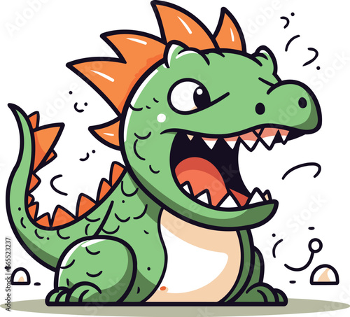 Funny cartoon dinosaur character. Cute vector illustration. Vector illustration.