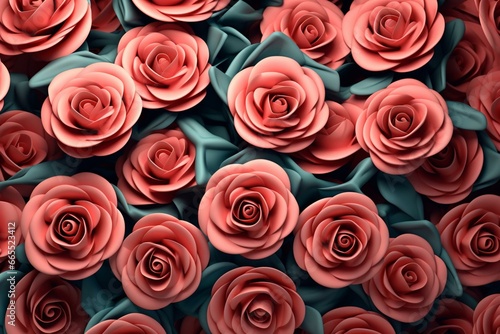 Seamless pattern of roses  rendered in 3D. Generative AI