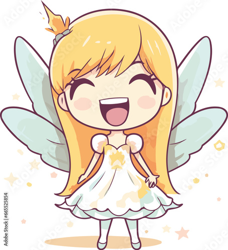 Cute little angel girl. Vector illustration isolated on white background.