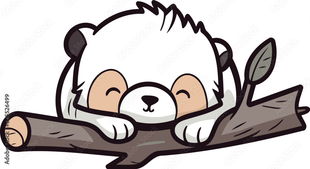 Fototapeta premium Cute panda sleeping on a tree branch. Vector illustration.