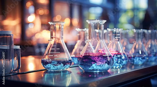 Testing tubes with reagents on the laboratory 
