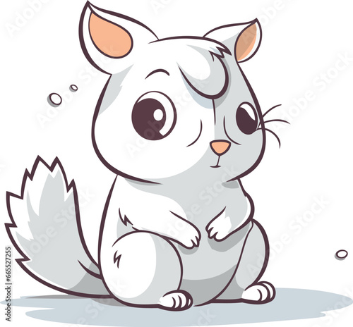 Cute little chinchilla sitting on white background. Vector illustration.