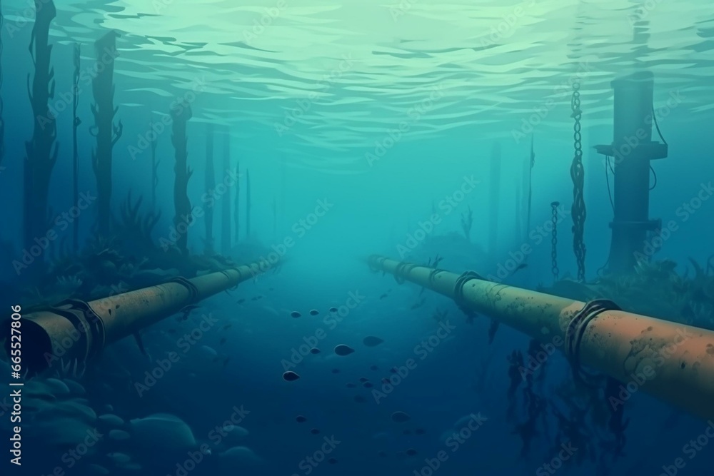 Underwater gas pipelines for gas transportation in Europe. View of ...