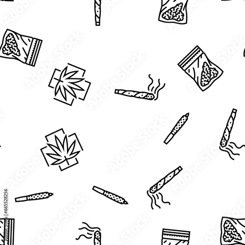 cannabis plant leaf weed hemp vector seamless pattern thin line illustration