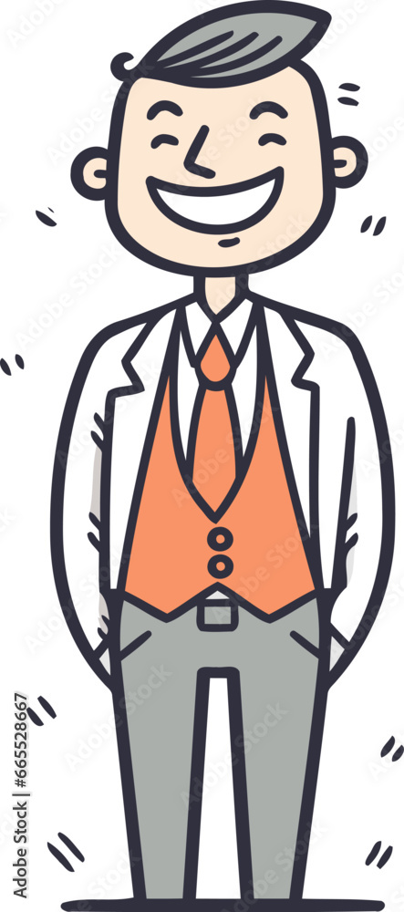 Vector illustration of a smiling businessman standing with hands in his pockets.