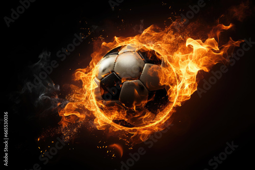 The soccer ball in flame. Fire football. Sport soccer background. Generative AI