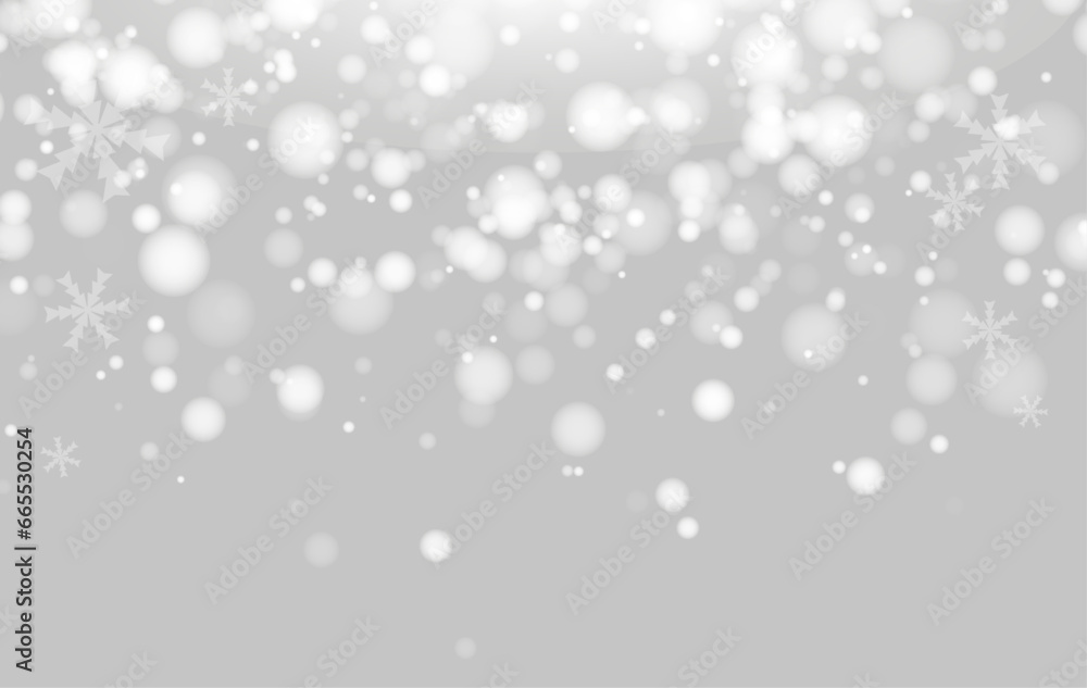Abstract christmas background with snowflakes, gray, white bokeh. Vector backgrounds.