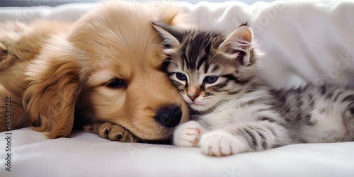 Cute puppy and kitten. Love of a dog with a cat