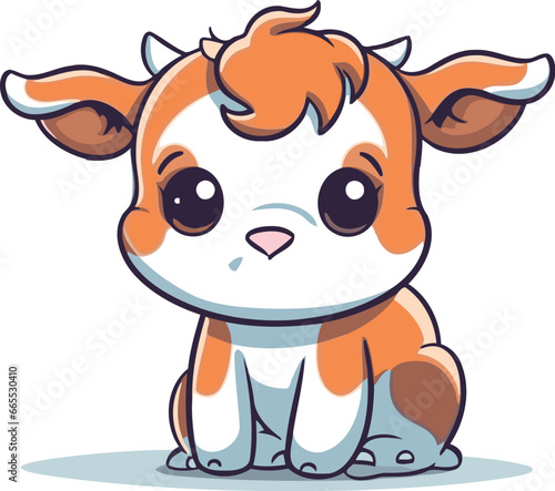 Cute cartoon cow isolated on white background. Vector illustration of a cute cow.