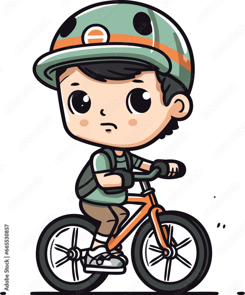 Cute little boy in helmet riding a bicycle. Vector illustration. Cute little boy in helmet riding a bicycle. Vector illustration.