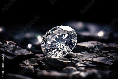 Precious shiny diamond on black rock background