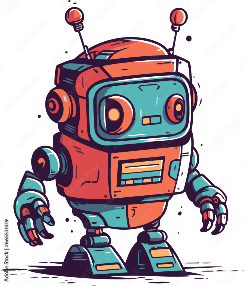 Cartoon robot. Vector illustration of a cute robot. Isolated on white background.