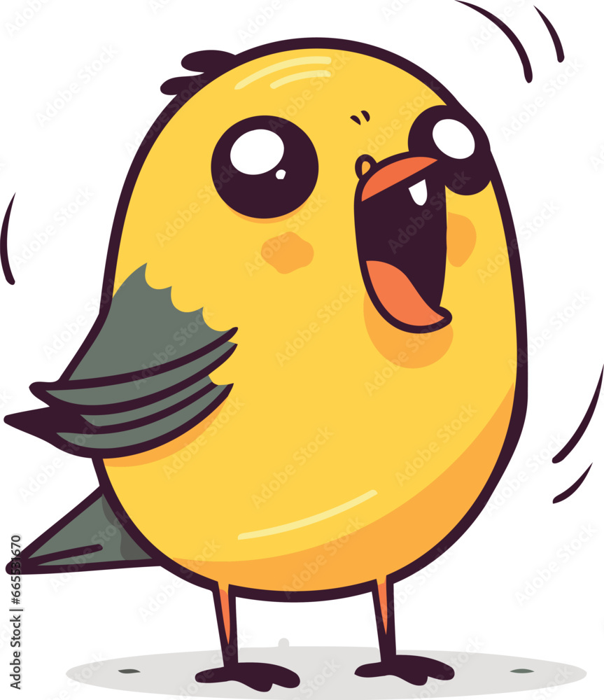 Cute little bird character. Vector illustration. Isolated on white background.