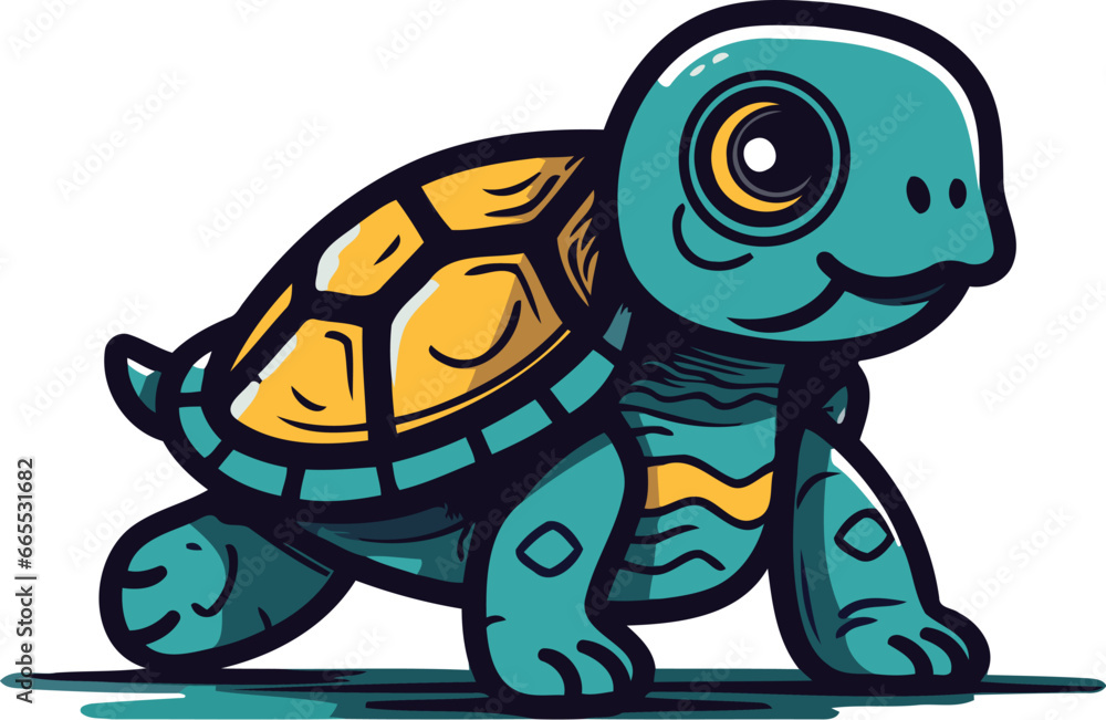 Cute Cartoon Turtle Vector Illustration. Isolated on White Background Cute Cartoon Turtle Vector Illustration. Isolated on White Background