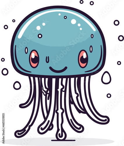 Cute cartoon jellyfish. Vector illustration in doodle style.