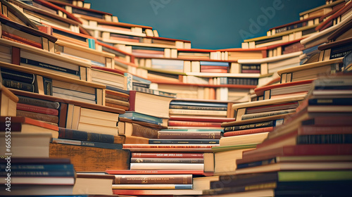 stack of books on shelf photo