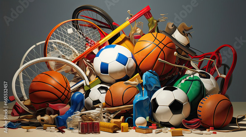 Abstract sports objects clumped together