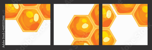 Set of 4 Yellow Bee House Pattern Poster Designs for Nature, Honey, and Creative Decorative Use. yellow bee house pattern, inspired by nature, honeybees, and ecological themes. 