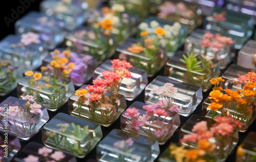 Flower plants miniature transparent computer keyboard glass blocks flower stickers miniature dioramas earth tones