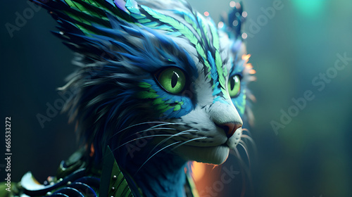 Katze, Tier, Fabeltier, Fell, blau, grün, Auge, cat, animal, mythical animal, fur, blue, green, eye,