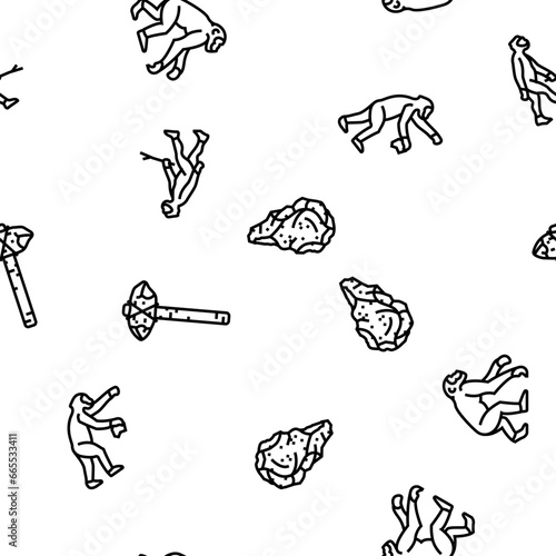 human evolution man caveman vector seamless pattern thin line illustration