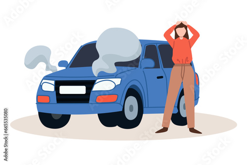 Car accident. Crash, collision at road traffic. Auto collision. Damaged vehicles, road accident collision