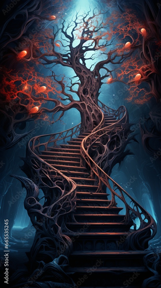 A staircase surreal geometric , abstract creation A staircase surreal geometric , abstract creation