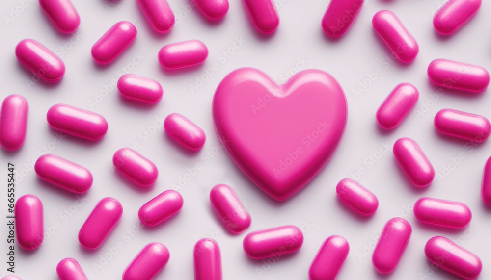 Pink pills medicine with pink heart