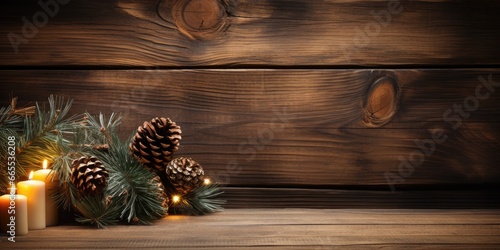 wooden background texture with christmas decoration. 