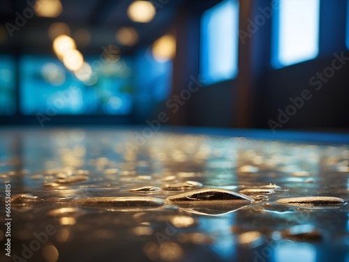 Wasser auf dem Boden in einem großen Raum dient als Hintergrund