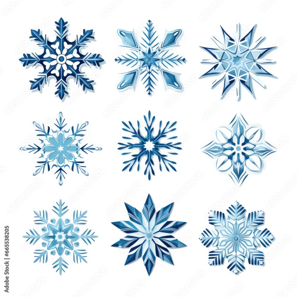set of different snowflakes. illustration logo-like style.