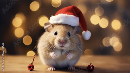 Cuddly Christmas Hamster with Santa Hat and Lights