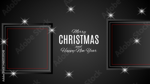 Merry Christmas and New Year Xmas background with winter landscape with light, stars. Merry Christmas card. Vector Illustration