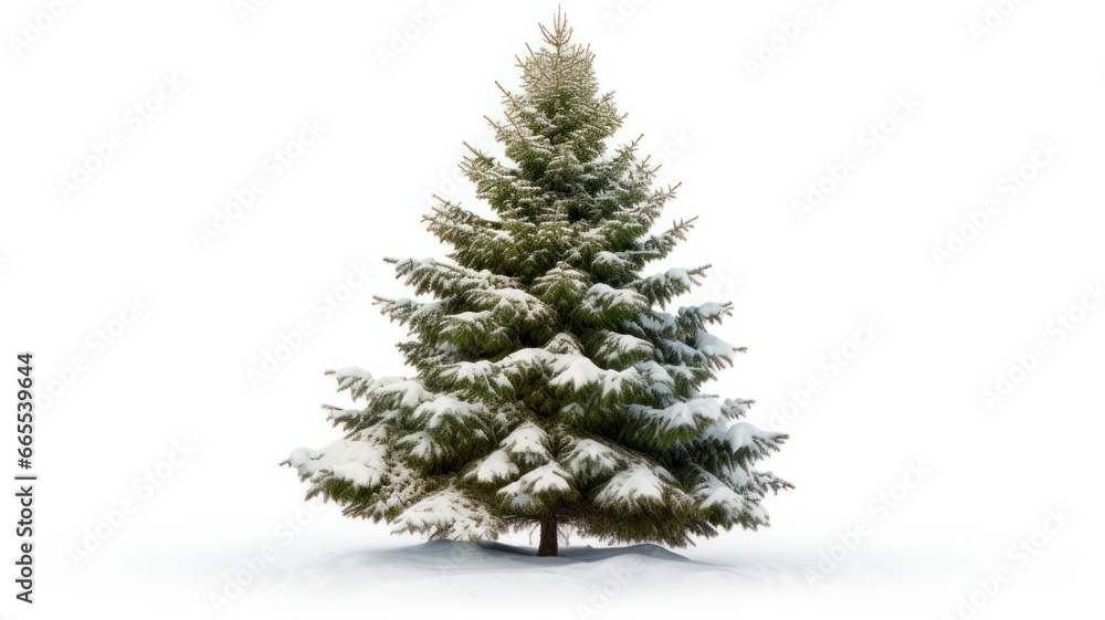 Festive Fir: Isolated Christmas Tree Branch on White Background with Coniferous Fragments and Green Needles for a Holiday Frame