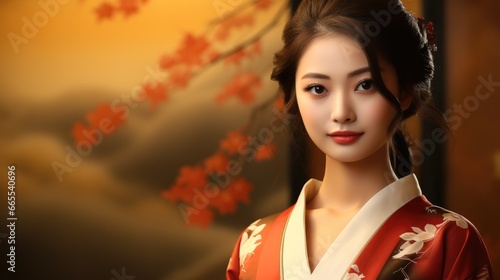 Portrait of beautiful Japanese woman in traditional Japanese costume.