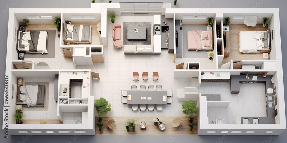 Bedroom House Plan And Floor Plan In 3d Background Stunning 3D Bedroom ...
