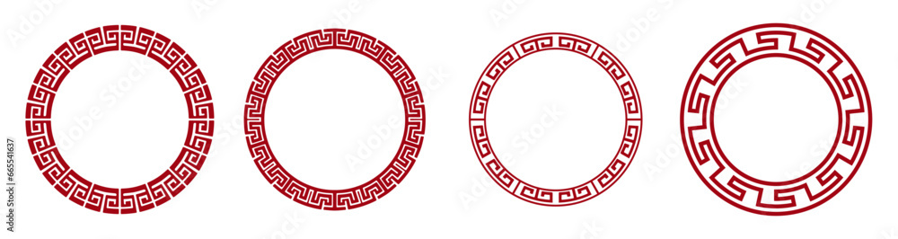 set of chinese circular border. islated on a transparent background. - obrazy, fototapety, plakaty 