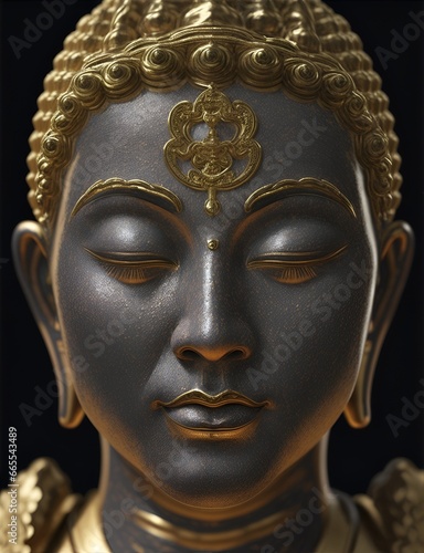 Statue of God Buddha. Decorative digital painting. Color illustration for background. Picturesque portrait for the interior. Wall mural, poster or picture for home. Generative AI.