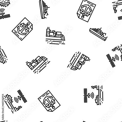 marine engineer boat mechanic vector seamless pattern thin line illustration