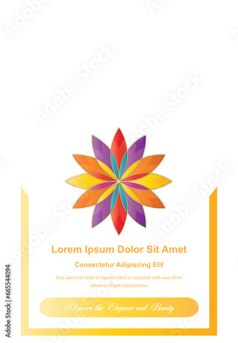 Colored elegant geometric flower cover background design vector on orange and white