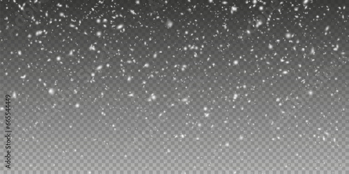 Christmas background with small falling snowflakes. Snow storm effect, blurred, cold wind with snow png. Holiday powder snow for cards, invitations, banners, advertising.