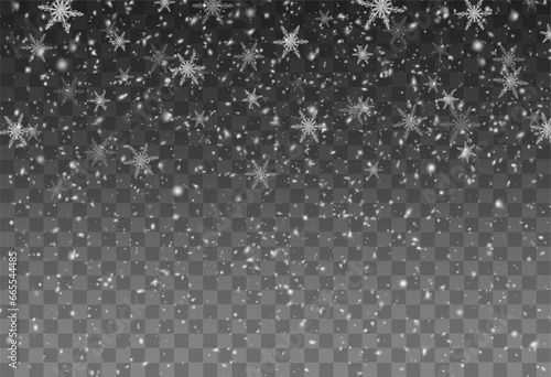 Christmas background with small falling snowflakes. Snow storm effect, blurred, cold wind with snow png. Holiday powder snow for cards, invitations, banners, advertising. photo