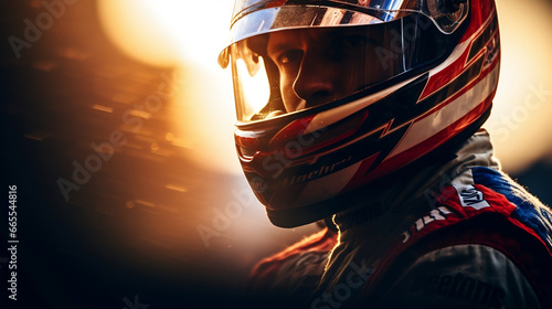 NASCAR F1 Motorbike pilot driver on blurred background photo